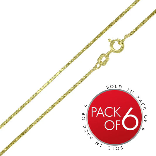 925 Sterling Silver Gold Plated Box Chains 0.9mm (Pk of 6)