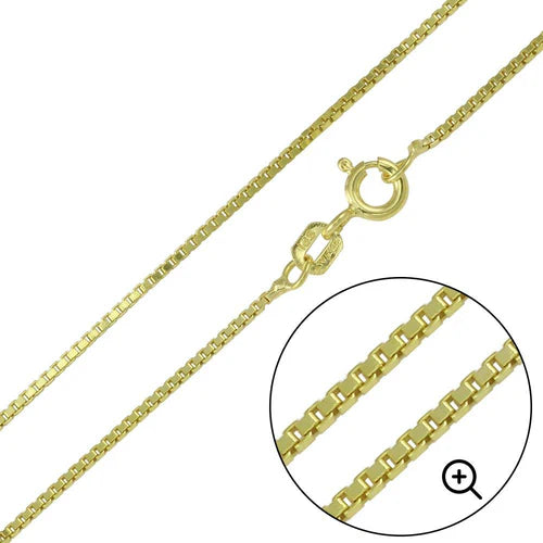 925 Sterling Silver Gold Plated Box Chains 1.0mm (Pack of 6)