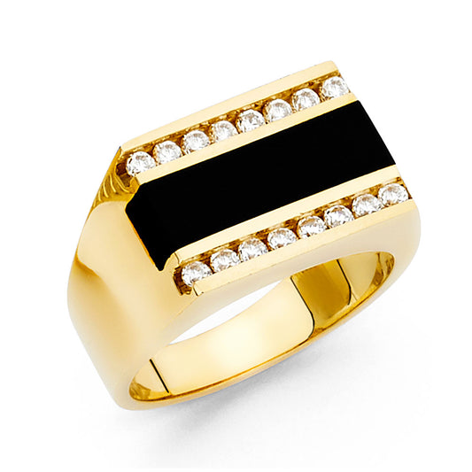14K Yellow Gold Men’s CZ Onyx Ring