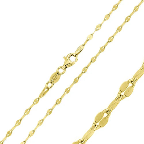 925 Sterling Silver Gold Plated Flat Confetti Chain 2mm