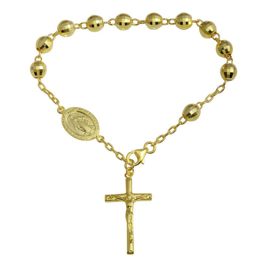 925 Sterling Silver Gold Plated Diamond Cut Rosary Bracelet