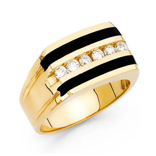 14K Yellow Gold Men’s CZ Onyx Ring