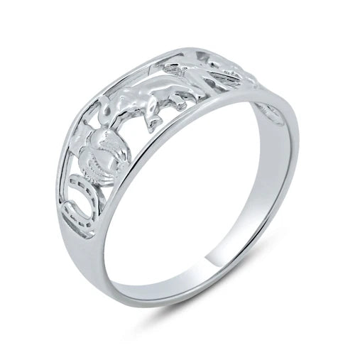 925 Sterling Silver Rhodium Plated Lucky Symbols Ring