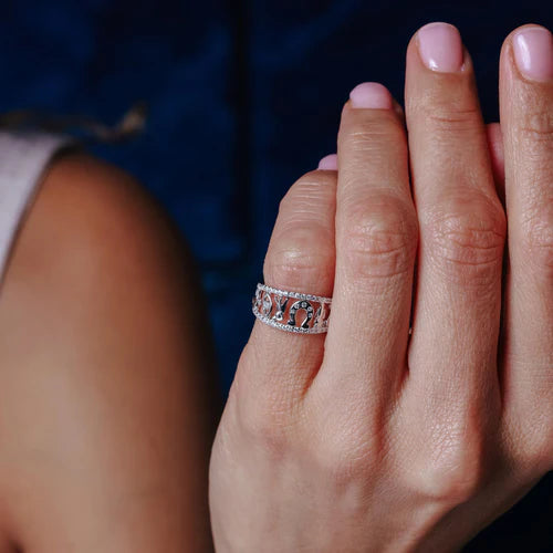 925 Sterling Silver Rhodium Plated Lucky Symbols CZ Ring
