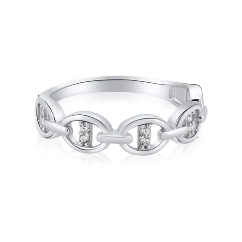 925 Sterling Silver Rhodium Plated Mariner Design Link Ring