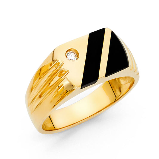 14K Yellow Gold Men’s CZ Onyx Ring