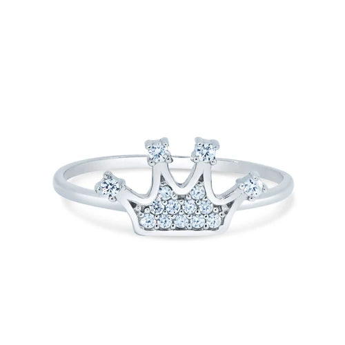 925 Sterling Silver Rhodium Plated Crown Design CZ Ring