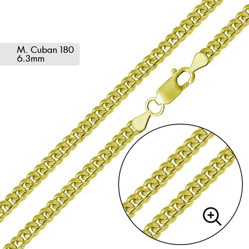 925 Sterling Silver Gold Plated Miami Cuban 180 Chain Link 6.3mm