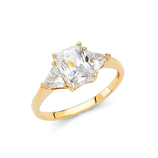 14K Yellow Gold Women’s Three-Stone Cubic Zirconia Engagement Ring