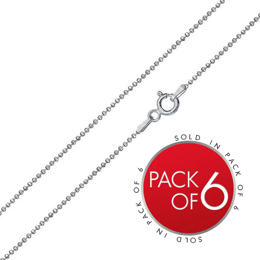 925 Sterling Silver Diamond Cut Bead 100 Chains 1mm (Pk of 6)