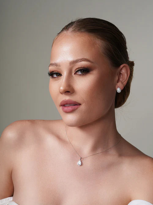 925 Sterling Silver Rhodium Plated Pear Birthstone Set