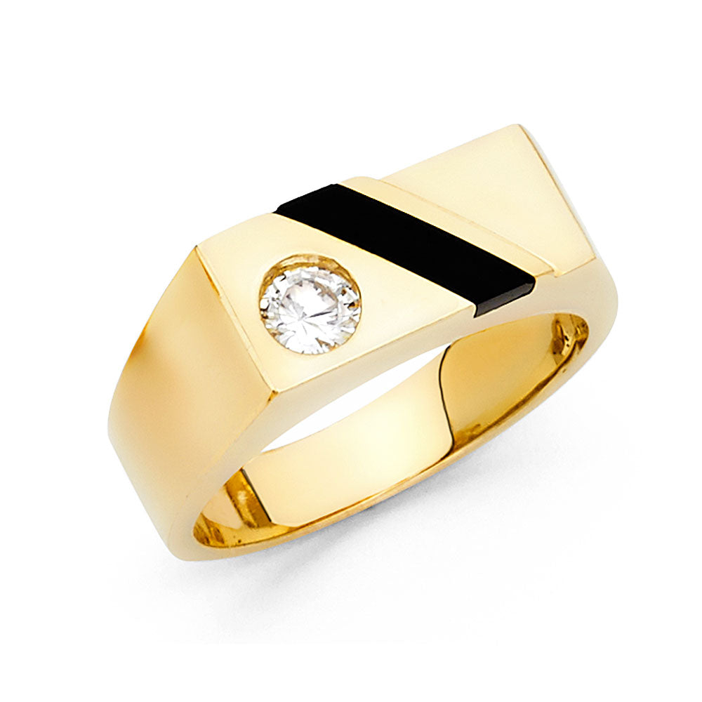 14K Yellow Gold Men’s CZ Onyx Ring