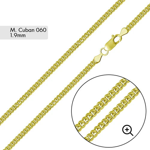 925 Sterling Silver Gold Plated Miami Cuban 060 Chain 1.9mm