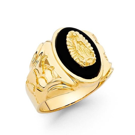 14K Yellow Gold Men’s Virgen de Guadalupe Onyx Ring