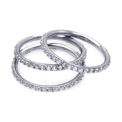 925 Sterling Silver Rhodium Plated CZ Stackable Ring Set