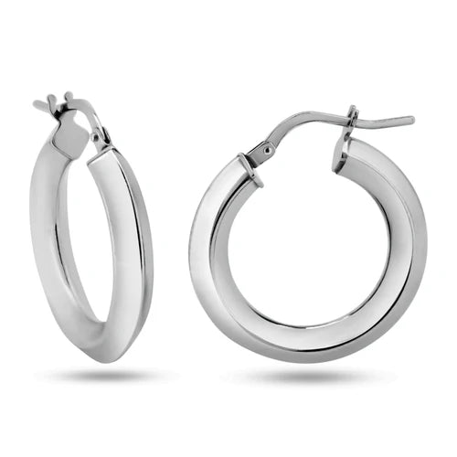 925 Sterling Silver Rhodium Plated Chisel Design Hoop Earrings