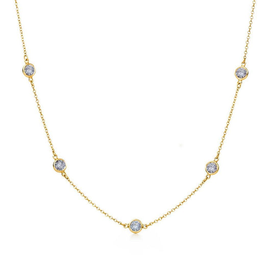 925 Sterling Silver Gold Plated Chain Necklace with CZ