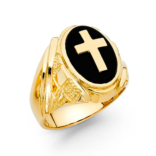 14K Yellow Gold Men’s Cross Onyx Ring