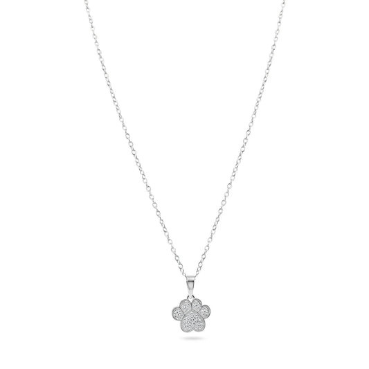 925 Sterling Silver Rhodium Plated Paw Pendant Necklace
