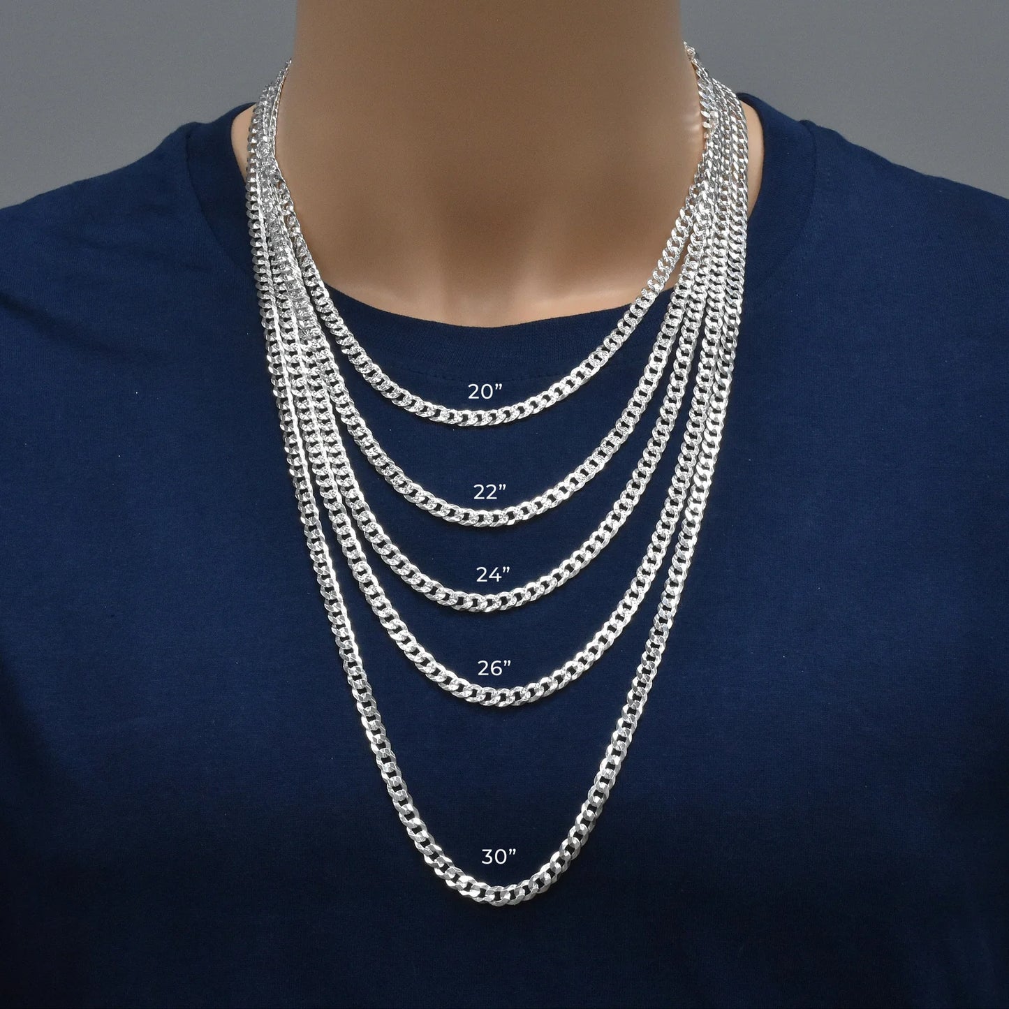 Silver Curb 120 1 Side Diamond Cut 1 Side Plain Chain 4.5mm