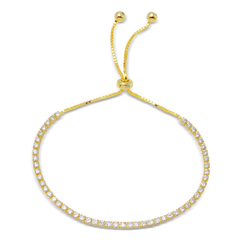925 Sterling Silver Gold Plated Tennis Adjustable Bracelet with CZ
