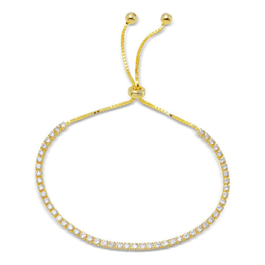 925 Sterling Silver Gold Plated Tennis Adjustable Bracelet with CZ