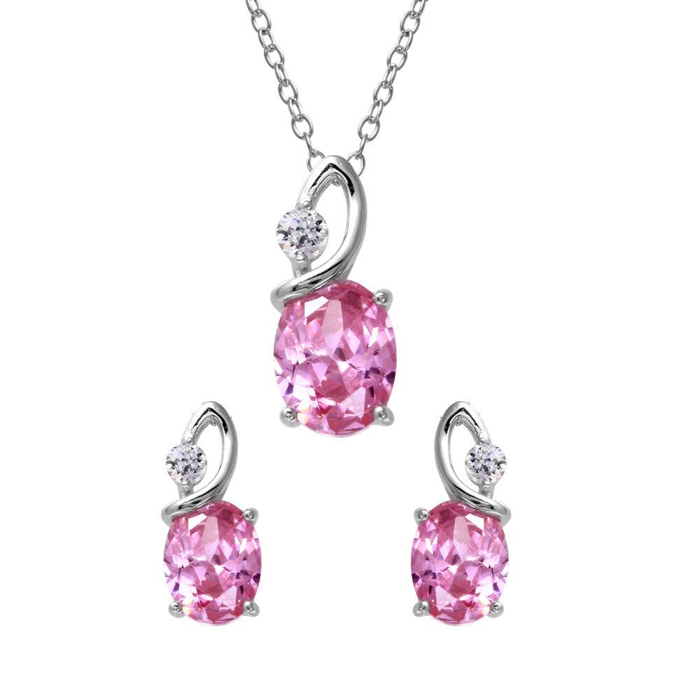 925 Sterling Silver Rhodium Plated Twisted Oval Birthstone Set