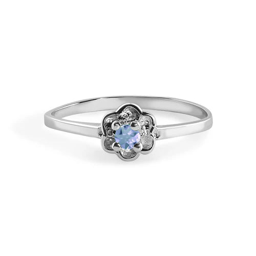 925 Sterling Silver Rhodium Plated Dainty Birthstone Flower Ring