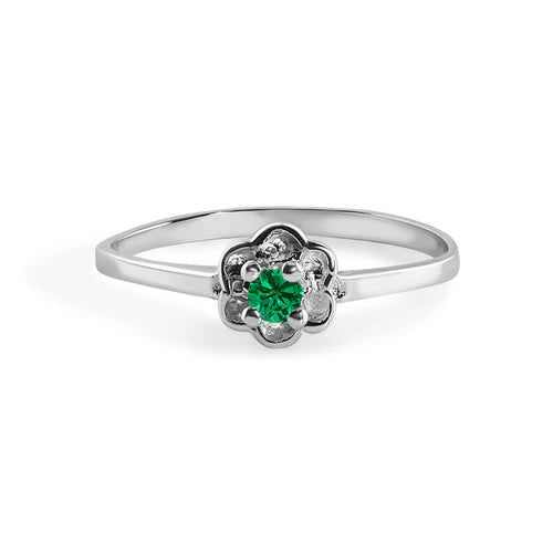 925 Sterling Silver Rhodium Plated Dainty Birthstone Flower Ring