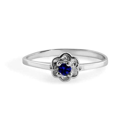 925 Sterling Silver Rhodium Plated Dainty Birthstone Flower Ring