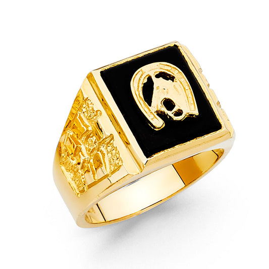 14K Yellow Gold Men’s Onyx Horseshoe Ring