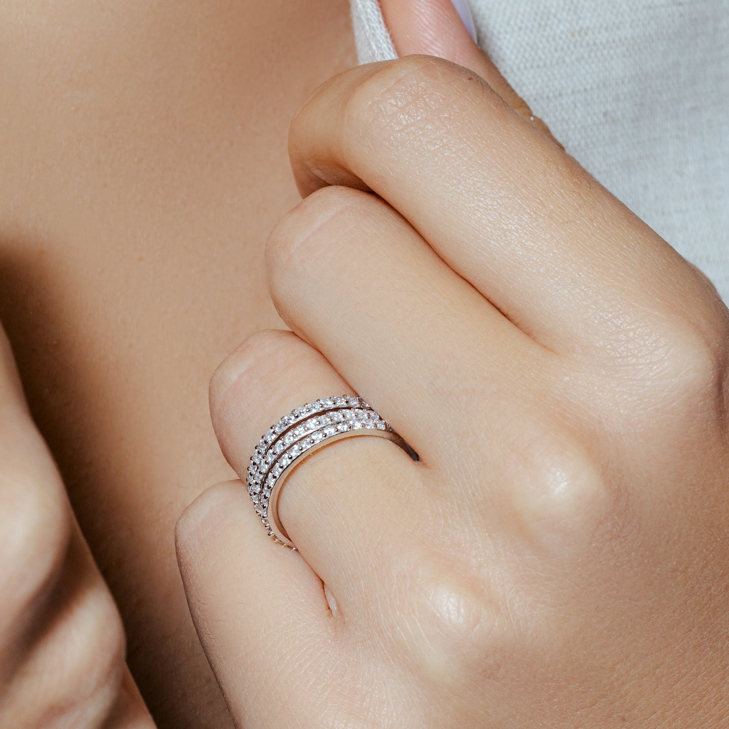 925 Sterling Silver Rhodium Plated CZ Stackable Ring Set