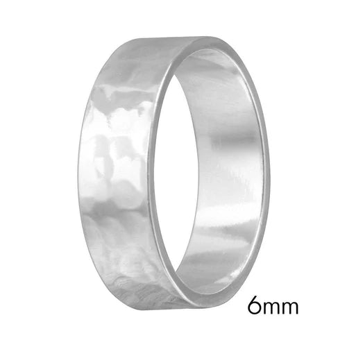 925 Sterling Silver High Polished Hand Hammered Wedding Band Flat Ring