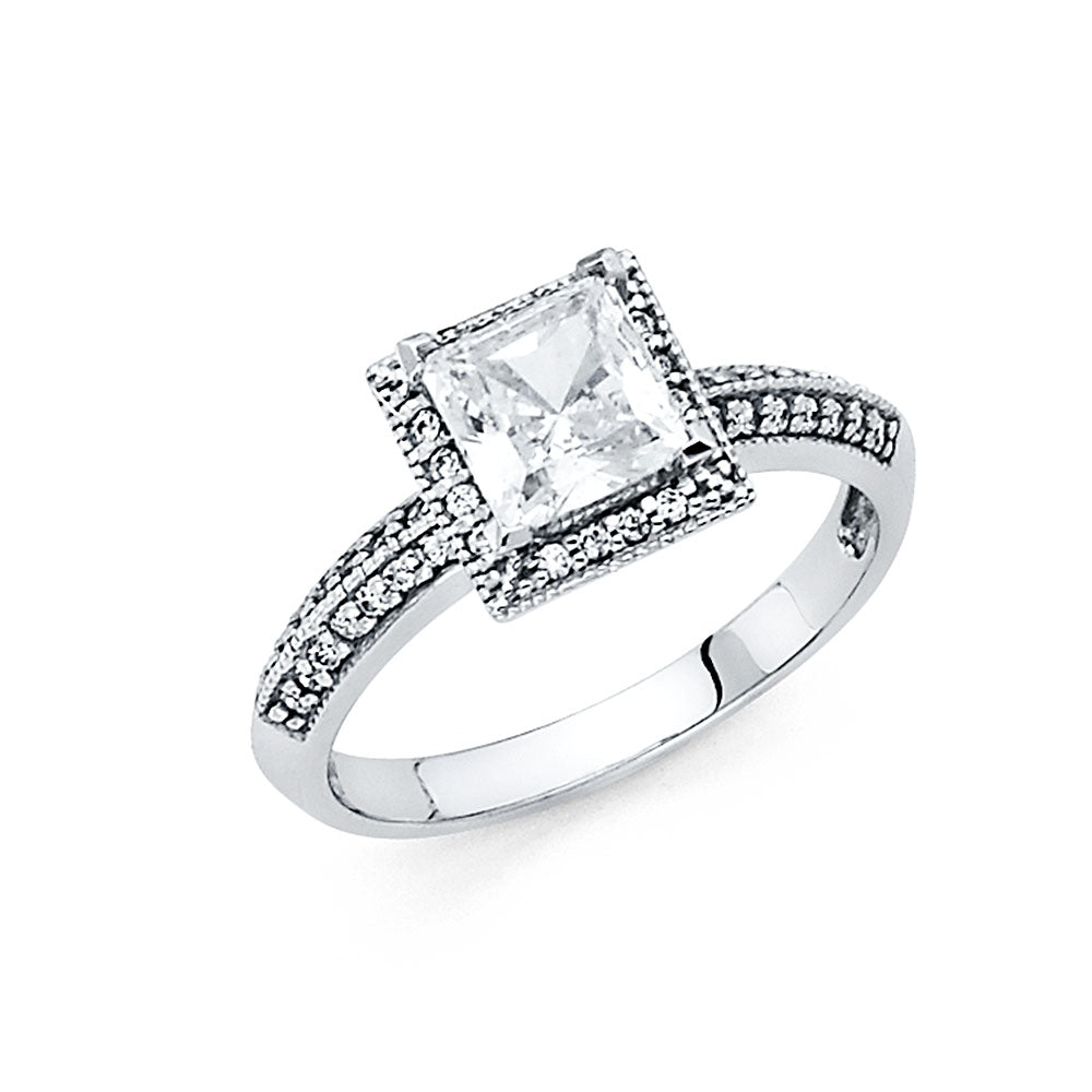 14K White Gold Women’s Princess Cut Halo Cubic Zirconia Engagement Ring