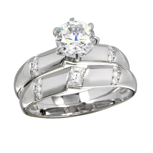 925 Sterling Silver Rhodium Plated Double Stackable Rings with CZ