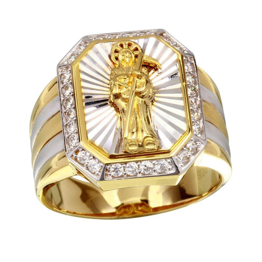 925 Sterling Silver Two-Tone Santa Muerte Ring with CZ