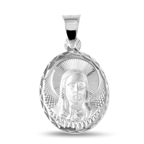 925 Sterling Silver High Polished Diamond Cut Jesus Medallion