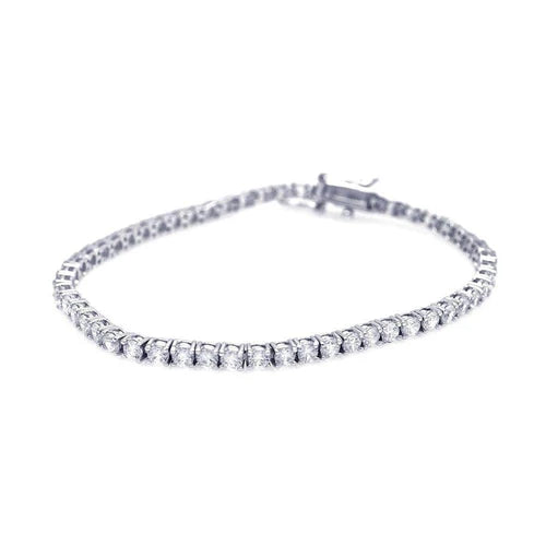 925 Sterling Silver Rhodium Plated 3.3mm Clear CZ Tennis Bracelet