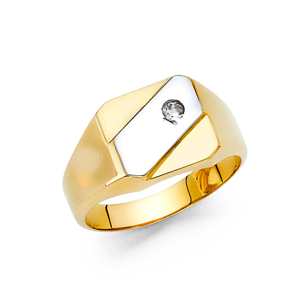 Title: 14K Two-Tone Men's High-Polish Ring with Single Cubic Zirconia