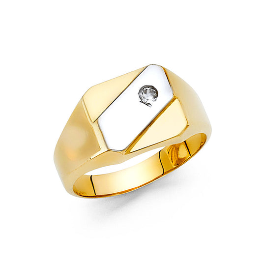 Title: 14K Two-Tone Men's High-Polish Ring with Single Cubic Zirconia