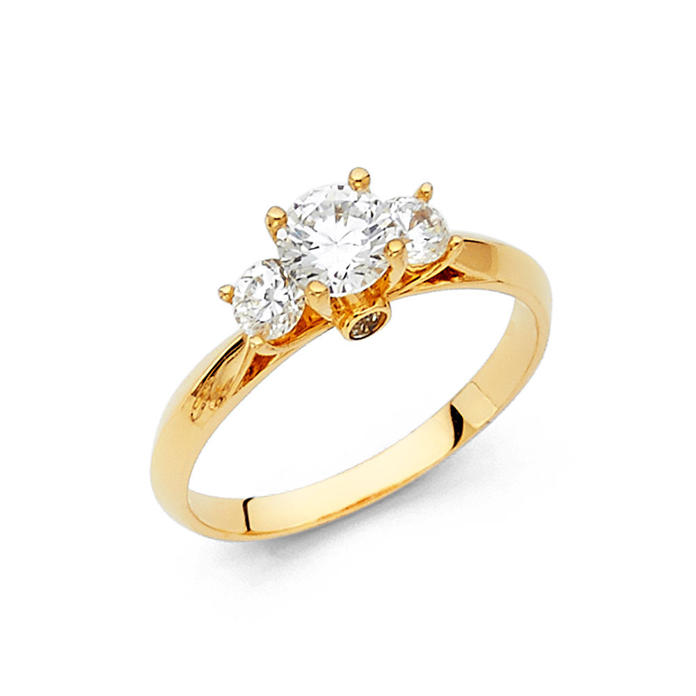 14K Yellow Gold Women’s Three-Stone Cubic Zirconia Engagement Ring