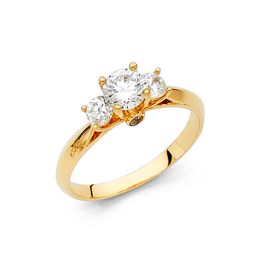 14K Yellow Gold Women’s Three-Stone Cubic Zirconia Engagement Ring