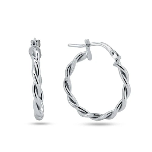 925 Sterling Silver Rhodium Plated Twisted Hoop Earrings