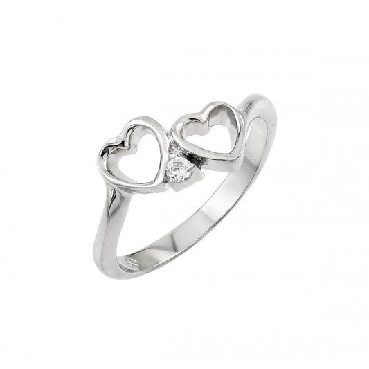 925 Sterling Silver Rhodium Plated Clear CZ Open Heart Ring