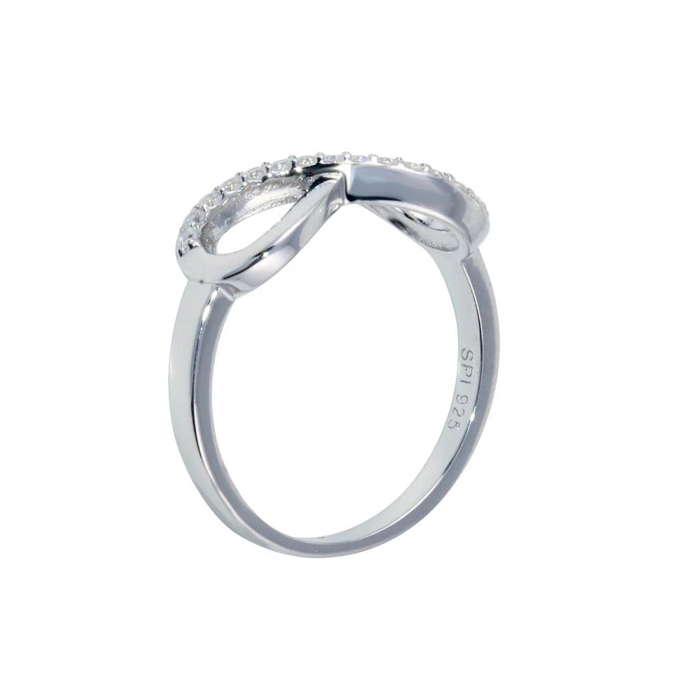 925 Sterling Silver Rhodium Plated Clear CZ Infinity Ring