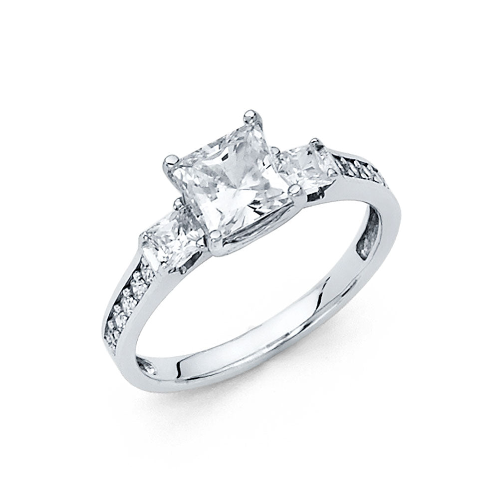 14K White Gold Women’s Three-Stone Cubic Zirconia Engagement Ring