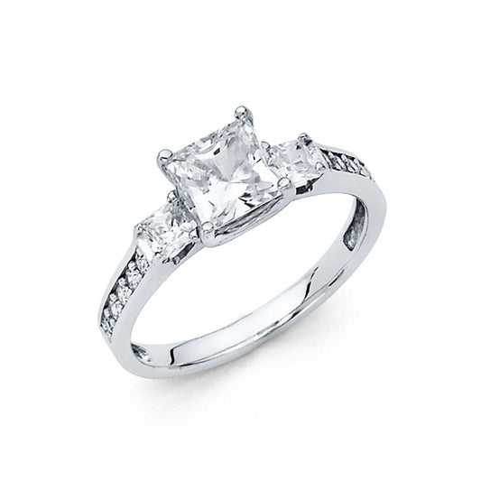 14K White Gold Women’s Three-Stone Cubic Zirconia Engagement Ring