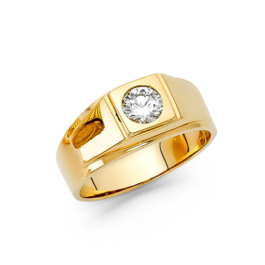 14K Yellow Gold Men's Solitaire Cubic Zirconia Ring