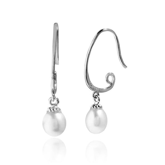 925 Sterling Silver Rhodium Plated Dangling Fresh Water Pearls