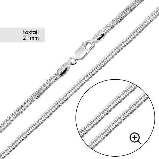 925 Sterling Silver Foxtail Chain 2.1mm